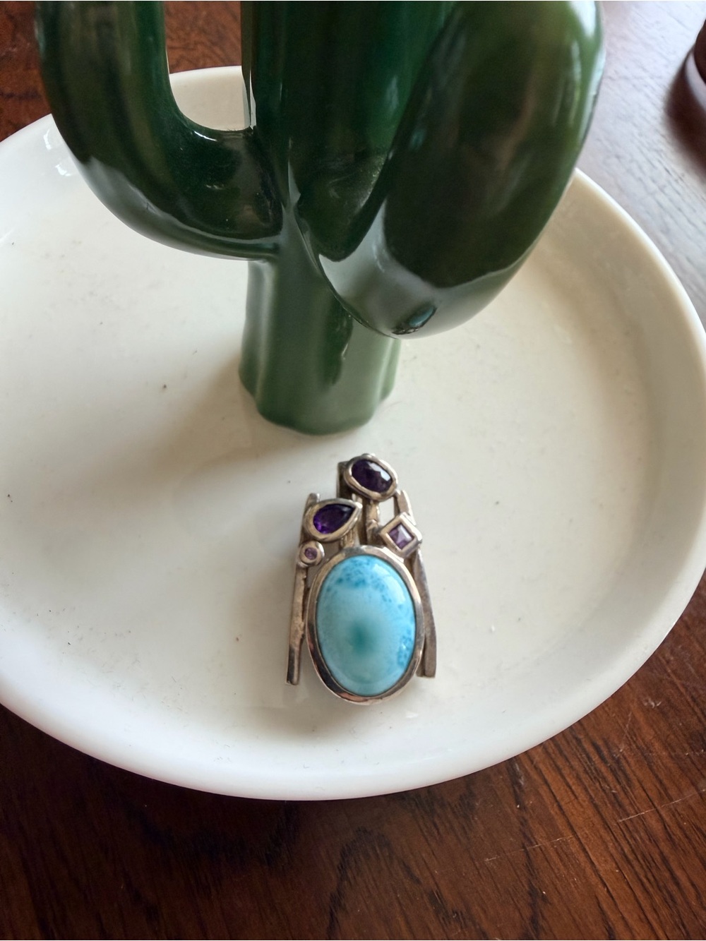 925 Sterling Purple Amethyst and Larimar Gemstone Necklace Slide Pendant